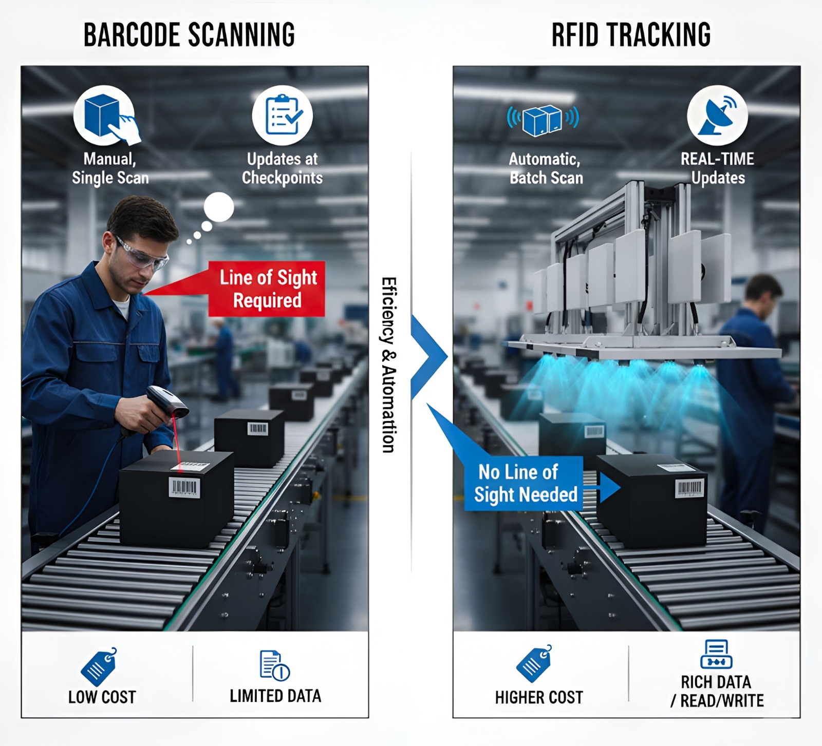 Barcode vs RFID comparison graphic